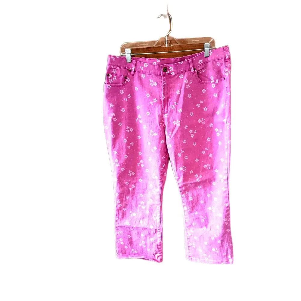DG Diane Gilman Jeans Pinkish Purple Floral Stretch Sz 18 WP Coquette Kidcore